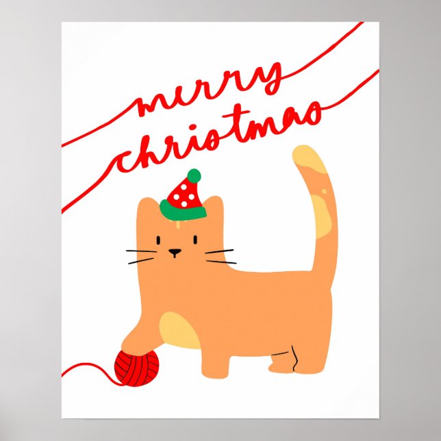 Kattjulen Poster, Kitten Julafton Print, Festive Poster (Framsidan)