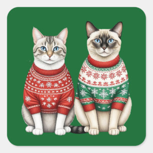 KattjullStickers, Tabby och siamesisk katt Fyrkantigt Klistermärke