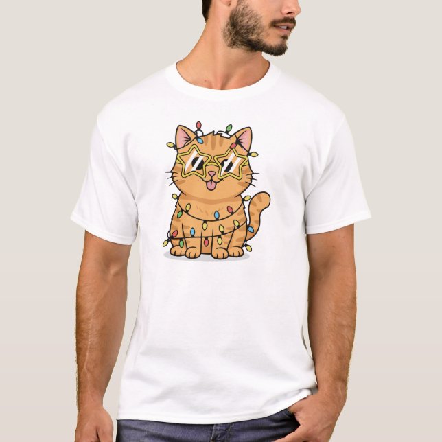 Kattjuls-läge aktiverat Rollig katt jul T-shirt (Framsida)