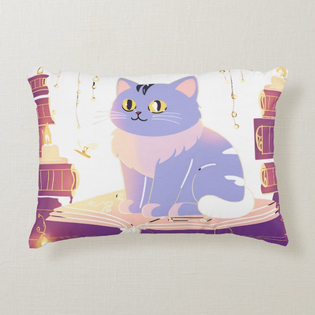 Kattkafé bibliotek prydnadskudde (Framsidan)