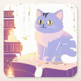 Kattkafé bibliotek underlägg papper kvadrat