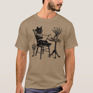 Kattkafé Läsare Mysig Vintage Katt Bokälskare frie T Shirt