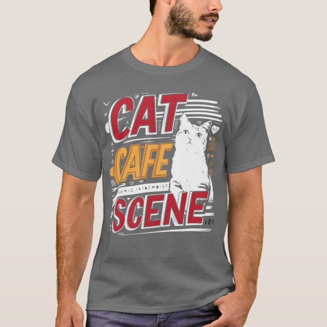 Kattkafé scen vänner t shirt (Framsida)
