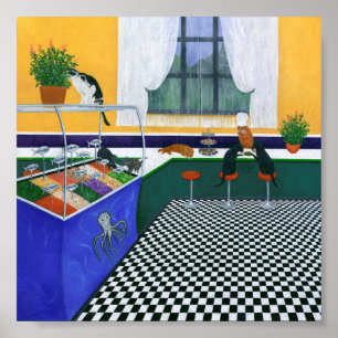 Kattkaféet. Färgfläcksartikel Poster