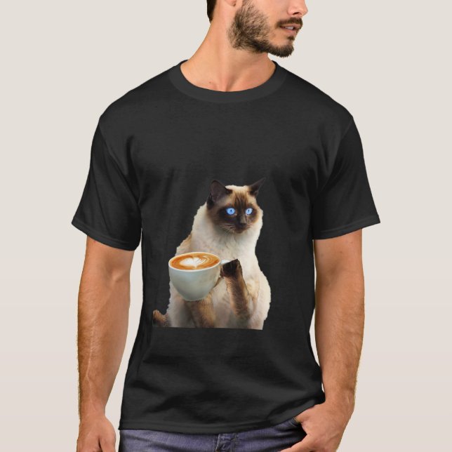 Kattkaffe av siamesisk katt t shirt (Framsida)
