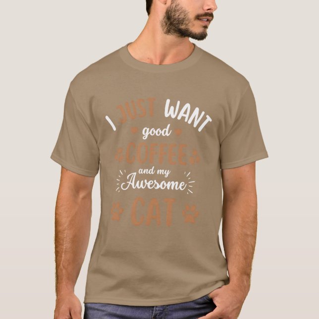 Kattkaffekattkafé roligt t shirt (Framsida)