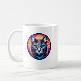 Kattkaffemugg med blå ögon vid soluppgång kaffemugg
