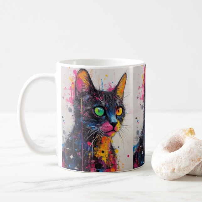 Kattkaffemugg med färgexplosion – Levande present  Kaffemugg (Med munk)