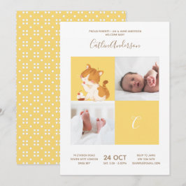 Kattkaka ・ Alphabet Monogram Cute Baby Shower Inbjudningar