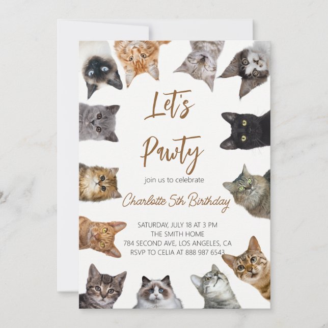 Kattkalas födelseinvitation inbjudningar (Framsida)
