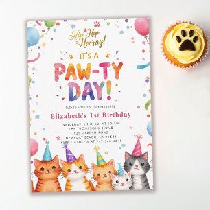 Kattkalas Kullar Färgglada Ballonger 1-årsdag Inbjudningar