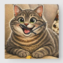 Kattkarikatyr Fyrkantig Klocka