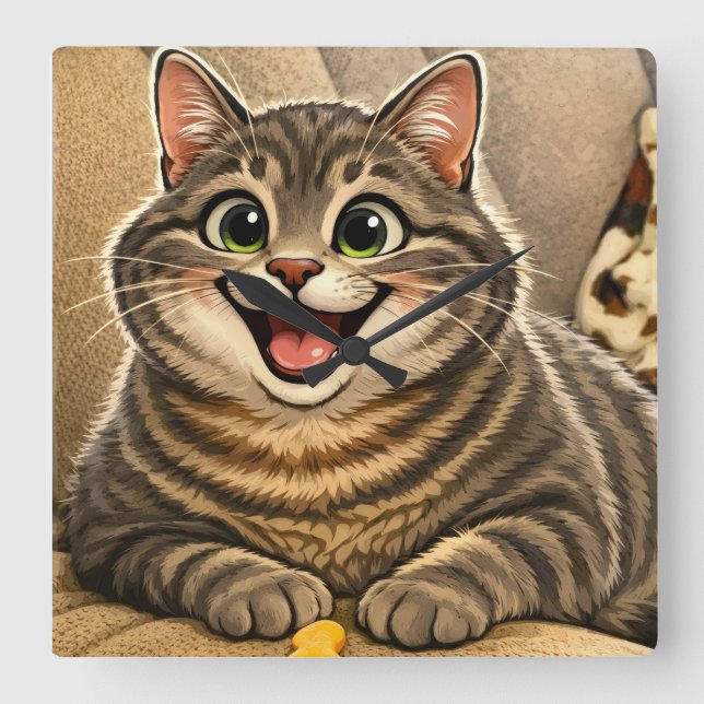 Kattkarikatyr Fyrkantig Klocka (Framsida)