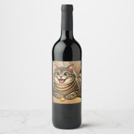 Kattkarikatyr Vinflaska Etikett