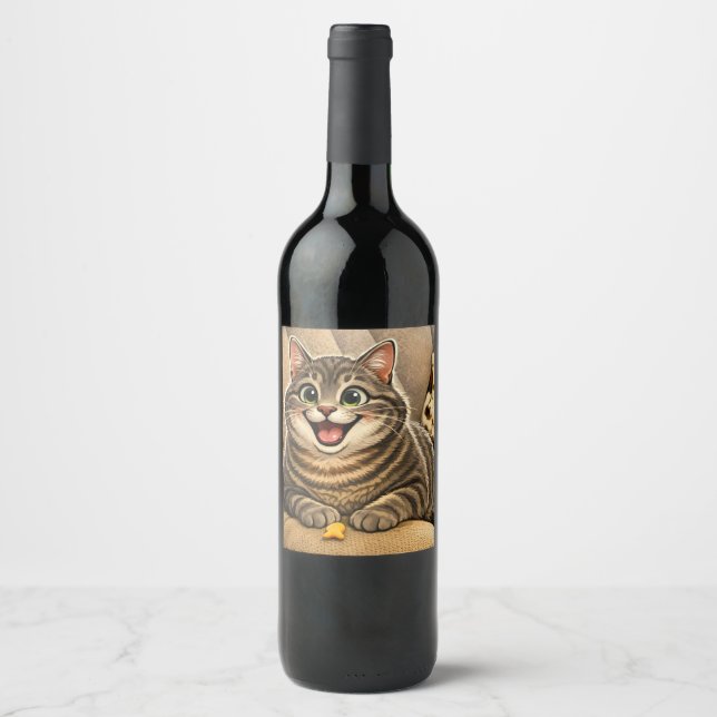 Kattkarikatyr Vinflaska Etikett (Framsida)
