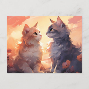 Kattkärlek Romantik Vattenfärg Viska Helg Vykort