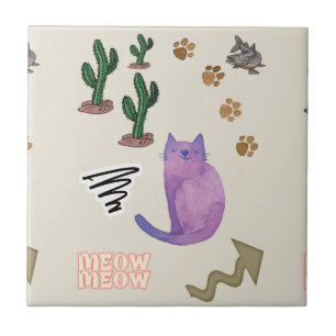 Kattkattkaktus Meow Tassar Kakelplatta