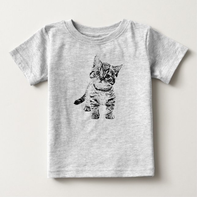 Kattkattkatt | Svart grafisk penna Tee Shirt (Framsida)