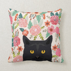 kattkattkudde blommigtar - svart katt, söt kattg kudde