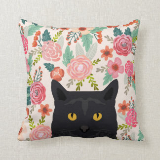 kattkattkudde blommigtar - svart katt, söt kattgåv kudde