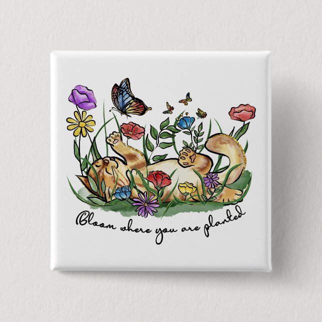 Kattkattunge som leker trädgårdsblommor blomma knapp (Framsida)