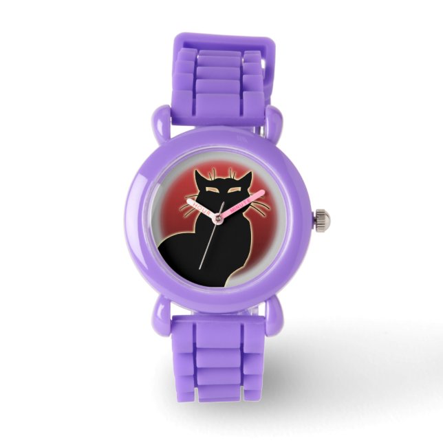 Kattklocka Svart Kattklocka Kattälskare Armbandsur (Framsida)