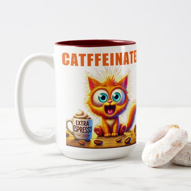 KATTKOFFEINERAD Två-Tonad MUGG (Med munk)