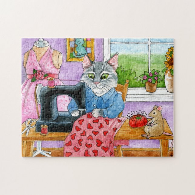 Kattkonfektionsdesigner syningsrumspussel pussel (Horisontell)