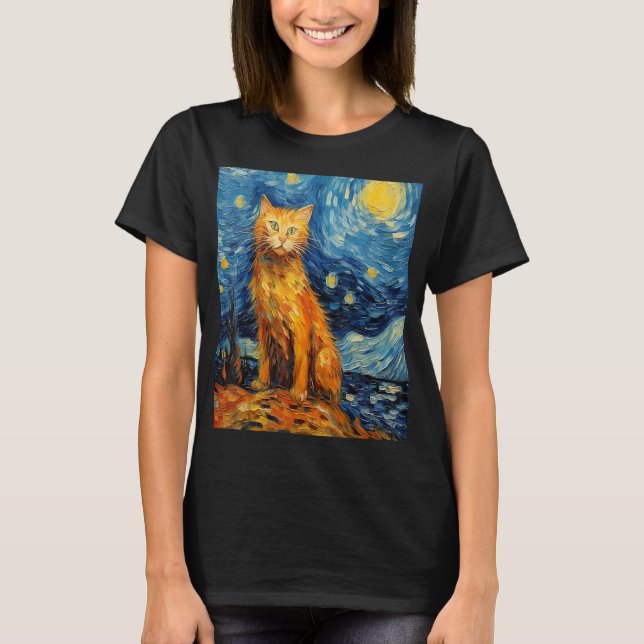 Kattkonsmålning Kat Lover Starry Natt Cat T Shirt (Framsida)