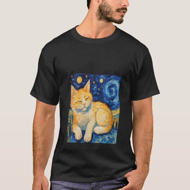 Kattkonsmålning Kat Lover Starry Natt Cat T Shirt (Framsida)