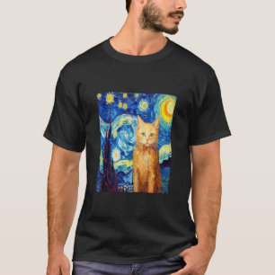 Kattkonsmålning Kat Lover Starry Natt Cat T Shirt