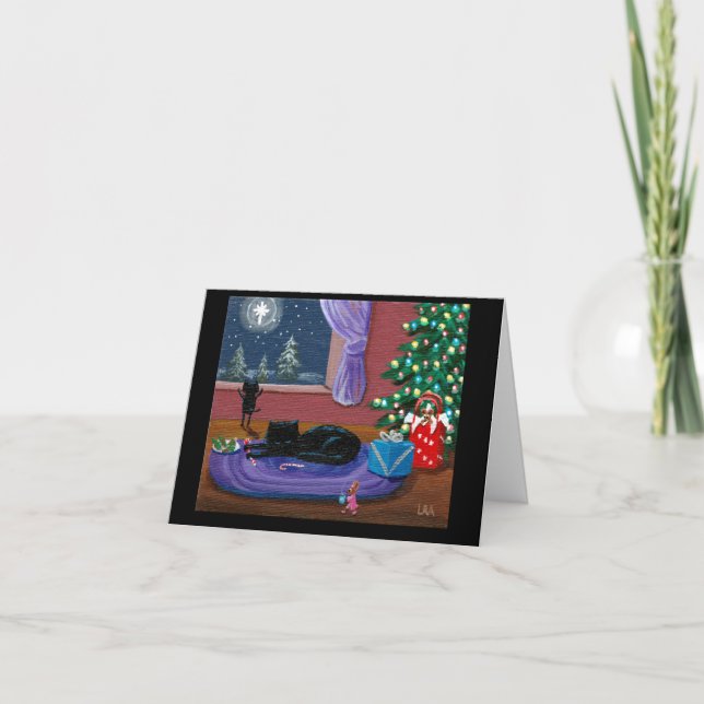 Kattkonst i julstjärnor helgkort (Framsida)