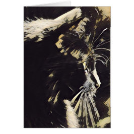 Kattkonst noterar, den svart katten profilerar hälsningskort