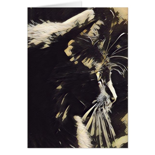 Kattkonst noterar, den svart katten profilerar hälsningskort (Framsidan)