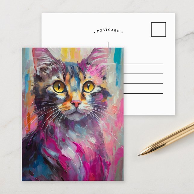 Kattkonst Porträtt Abstrakt Modern konst Vykort (Skapare uppladdad)
