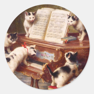 Kattkonst: Vintagekonsttryck: Kattunge högläsnin Runt Klistermärke