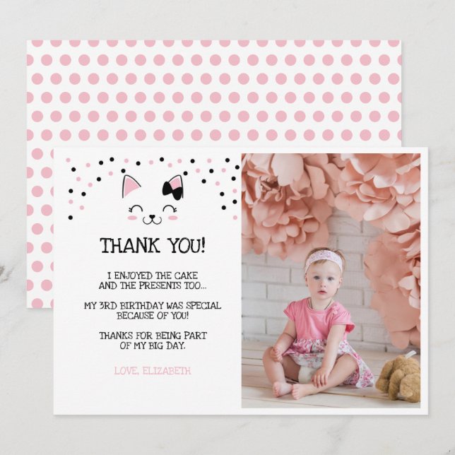 Kattkort med Tackkort och Foto Inbjudningar (Fram/baksida)