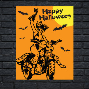 Kattkostumma för motorcykelns happy halloween poster