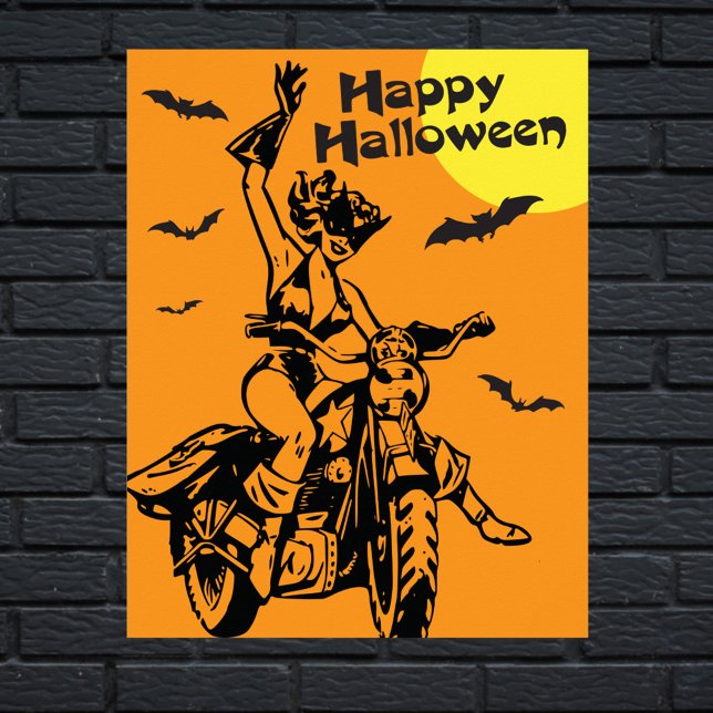 Kattkostumma för motorcykelns happy halloween poster (Skapare uppladdad)