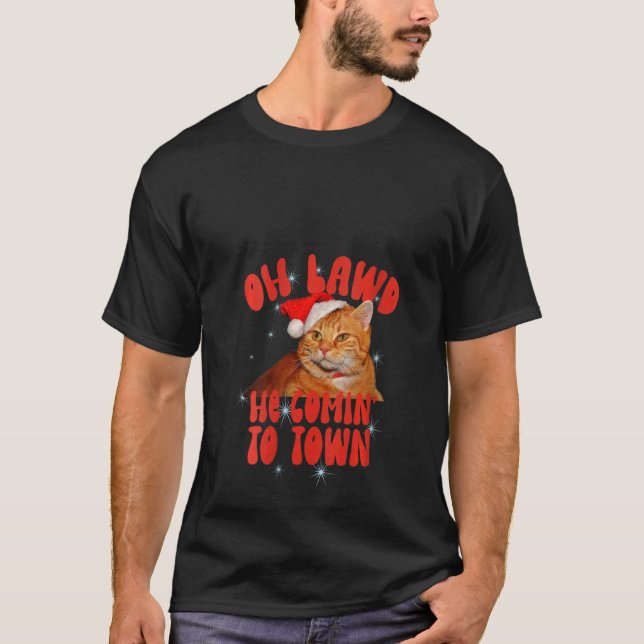 Kattkött från kvinnor Oh Lawd he Comin'Chonk Jul T Shirt (Framsida)