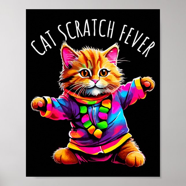 Kattkradsfeber Roligt Sött Färgglatt Dansande Katt Poster (Framsidan)