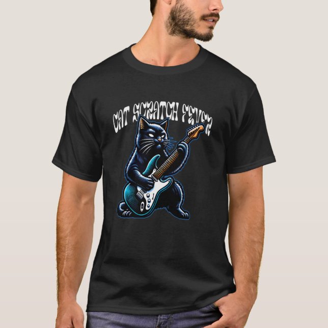 Kattkrattsfeber Katt spelar gitarr Rock och Roll T Shirt (Framsida)
