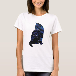 Kattkvinna för blått blom- T-tröja T Shirt