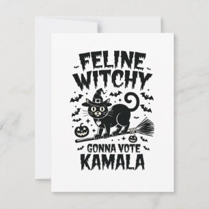 Kattkvinnlig häxa kommer rösta Kamala Halloween Anteckningskort