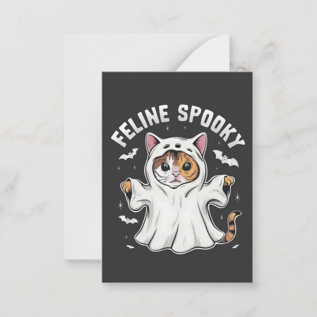 Kattläskig rolig läskig Halloween katt spöke Anteckningskort (Framsida)