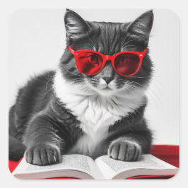 Kattläsning Bok Fyrkantigt Klistermärke