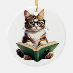 Kattläsning Bok Julgransprydnad Keramik