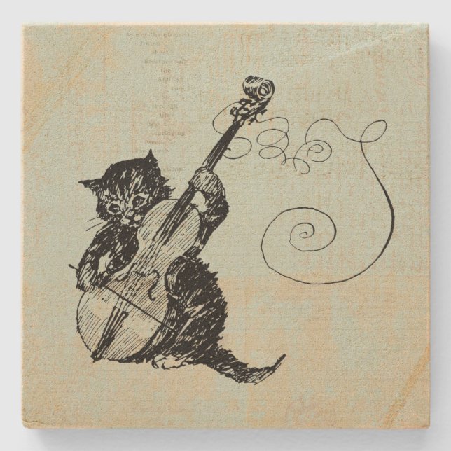 Kattledigande Violin Teal Music Cat Illustration Stenunderlägg (Framsidan)
