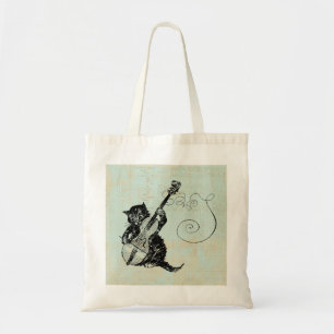 Kattledigande Violin Teal Music Cat Illustration Tygkasse