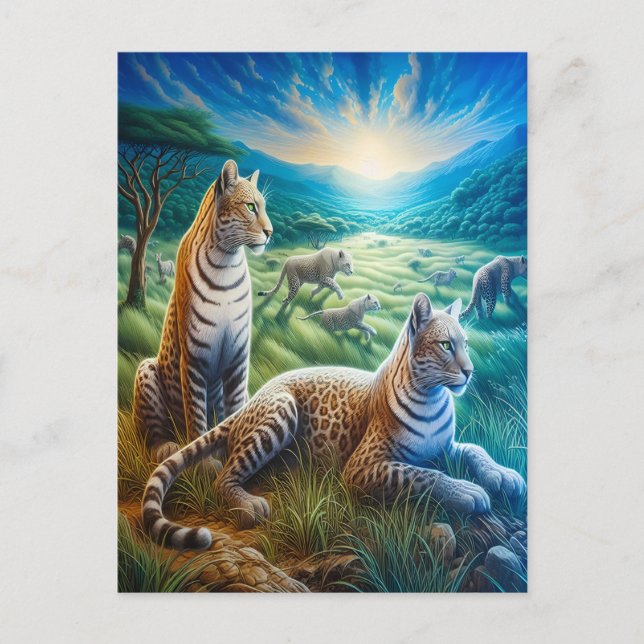 Kattlig harmoni på ängen vykort (Framsida)